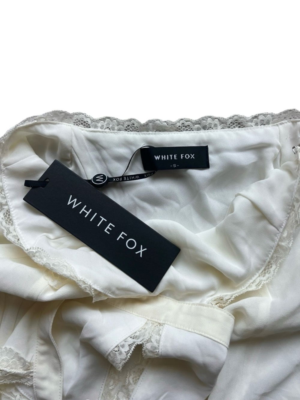 NWT White Fox Boutique Polar Opposite Off White Lace Trim Cutout Mini Dress - Picture 10 of 13